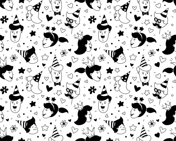 生日快乐字细线无缝图案喜庆背景。图片下载