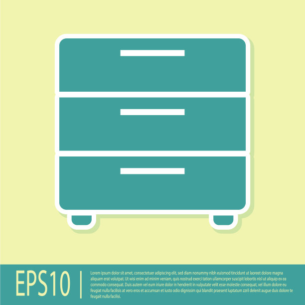 绿色家具床头柜图标孤立在黄色背景上。平面设计。矢量图图片下载