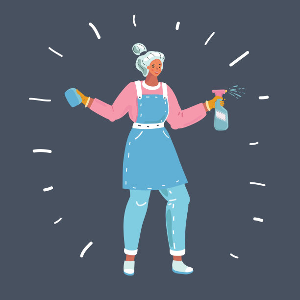 一个女人正在用清洁喷雾器清洁窗户。图片下载