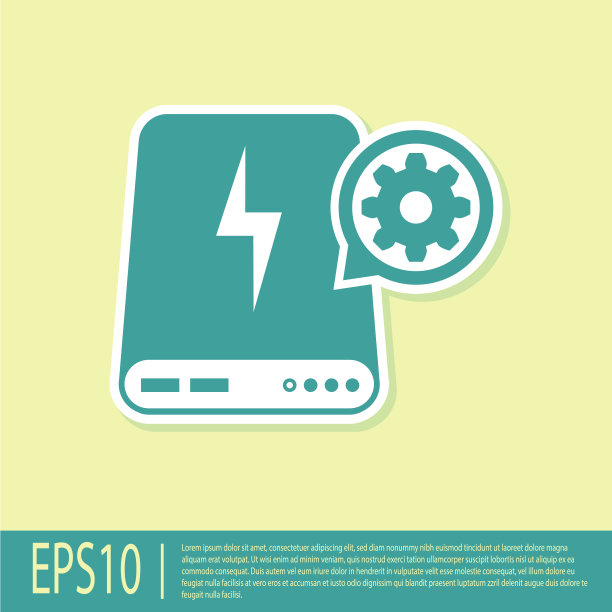 绿色动力银行和齿轮图标隔离在黄色背景上。调整app，服务理念，设置选项，维护，维修，固定。矢量图图片下载