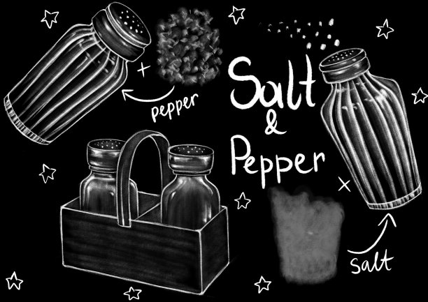 粉笔画风格食品，包装和书法字图片下载