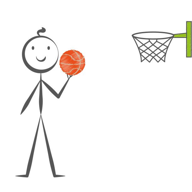 棍子人打篮球手绘，矢量插图在卡通风格。图片下载