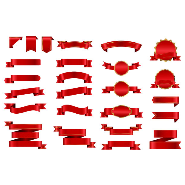 一套红色装饰丝带和横幅图片下载