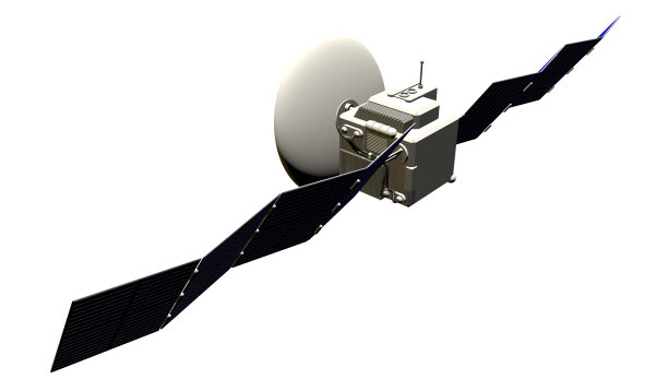 轨道卫星工业插图-宇宙飞船与巨大的太阳能电池板孤立在清楚的白色背景- 3D插图图片下载