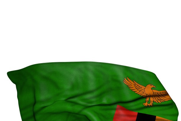 美丽的任何盛宴旗3d插图
-底部有一面大皱褶的赞比亚国旗，孤立在白色上图片下载