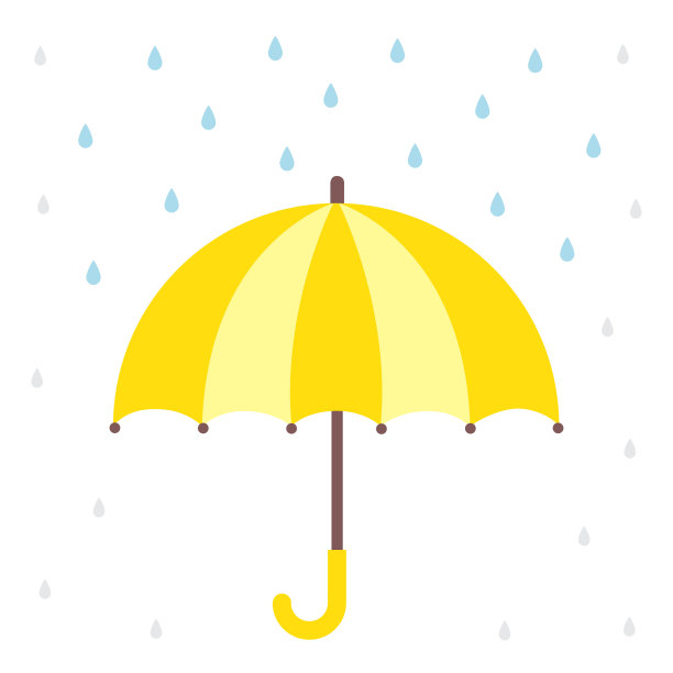 黄色的雨伞，白色的背景上有孤立的雨滴图片下载