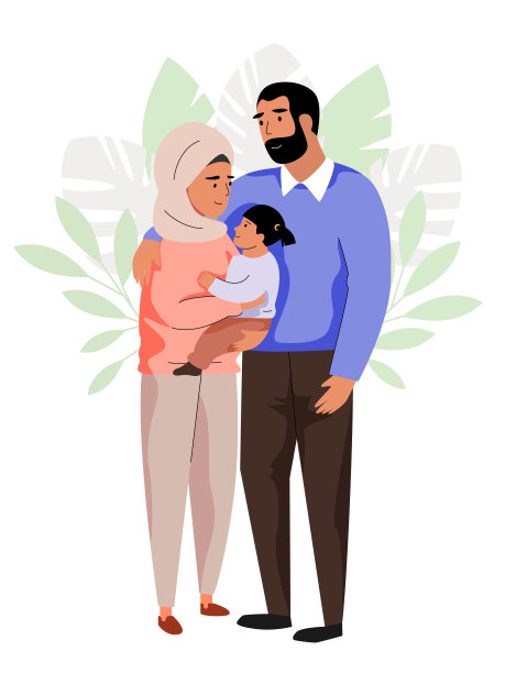 穆斯林家庭，父母和孩子，矢量素材图片下载