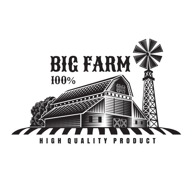农家田，风车和谷仓复古风格的vintage标签图片下载