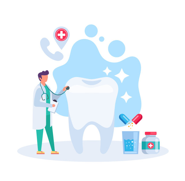 牙医医生男人性格检查检查牙齿。躯体科诊所牙医概念。矢量平面设计插图图片下载