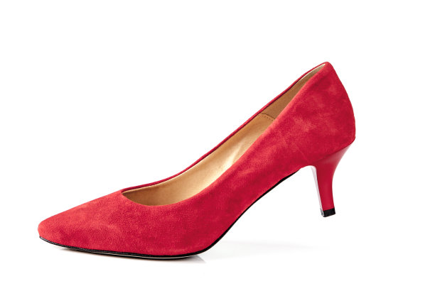 红珊瑚中跟女鞋孤立在白色的背景图片下载