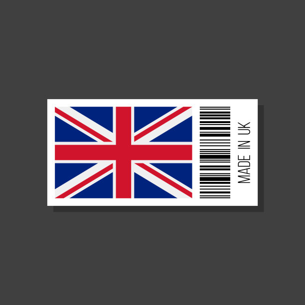 英国制造，带有条形码和英国国旗的矢量贴纸图片下载