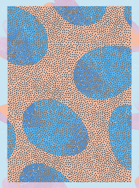 抽象椭圆形状在浅蓝色点彩或点画效果软珊瑚背景/点彩背景在春季调色板图片下载