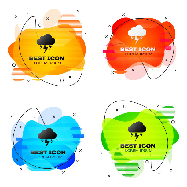 黑风暴图标孤立在白色背景。云和闪电的标志。风暴的天气图标。一套液体颜色抽象几何形状。矢量图图片下载