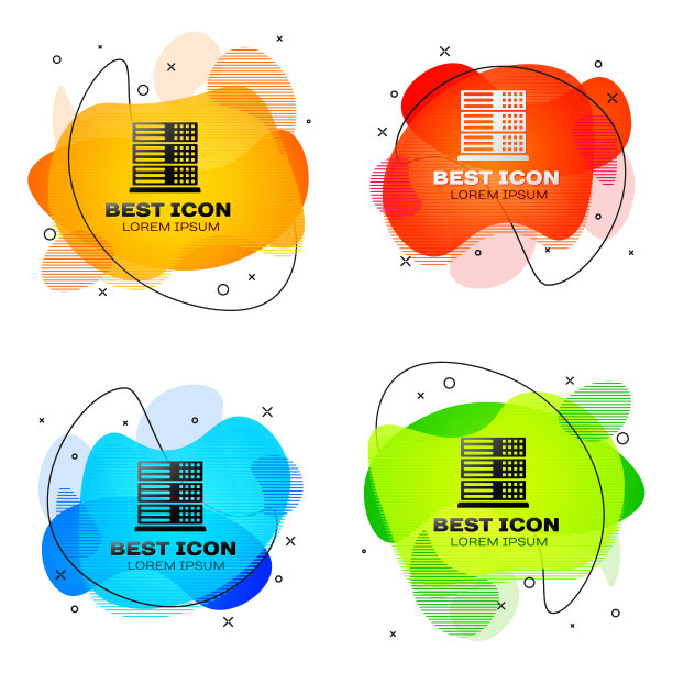 黑色服务器，数据，Web主机图标隔离在白色背景。一套液体颜色抽象几何形状。矢量图图片下载