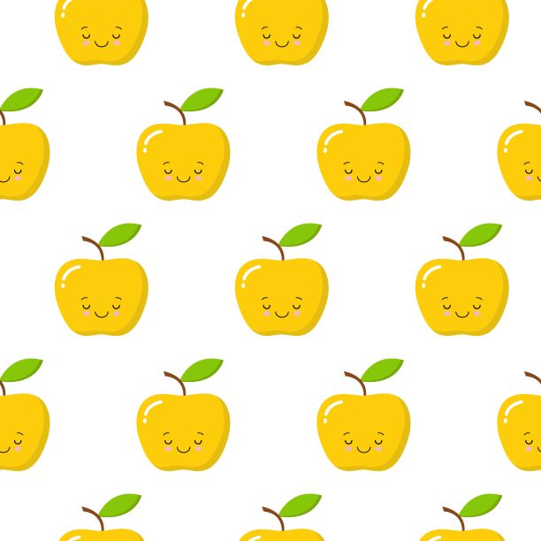 白色背景上黄色可爱的卡哇伊苹果无缝图案。矢量插图。图片下载