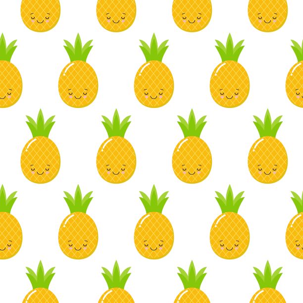 无缝模式与卡哇伊微笑睡眠菠萝的孩子假期。矢量菠萝背景。可爱的夏日水果插画。奇异的夏日概念。图片下载