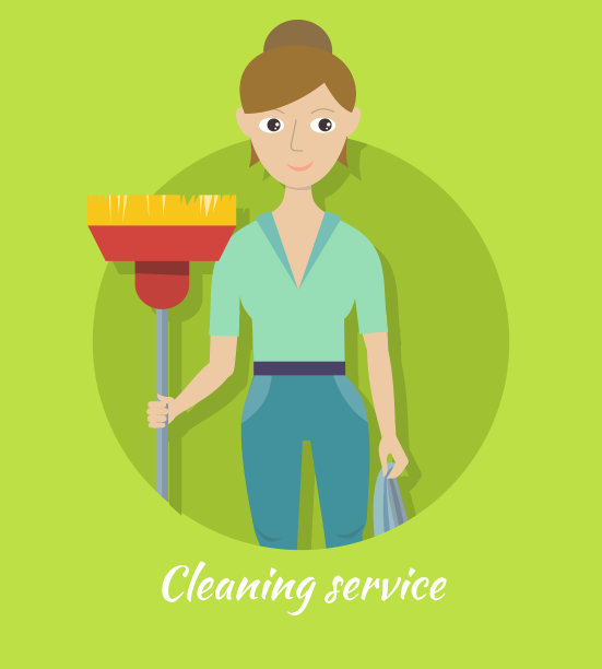 拥有扫帚和抹布的清洁服务部成员图片下载