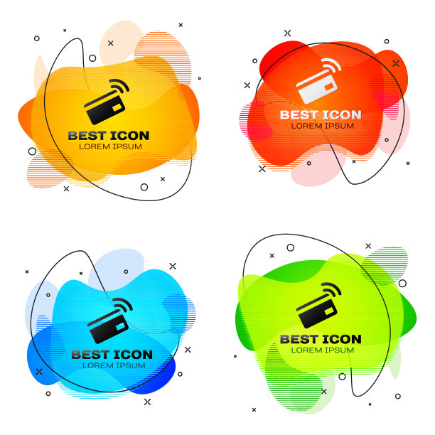 黑色非接触支付与nfc卡图标隔离。带有无线电波标志的卡片。信用卡付款。一套液体颜色抽象几何形状。矢量图图片下载