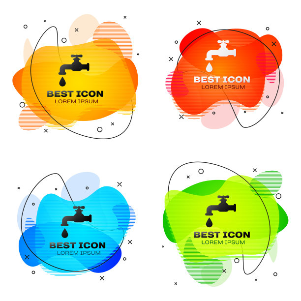 黑色水龙头与落水图标孤立。一套液体颜色抽象几何形状。矢量图图片下载