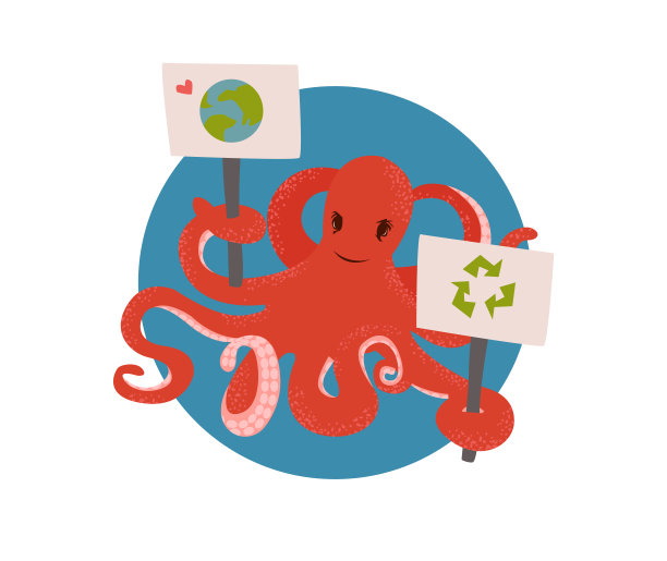 可爱的章鱼和横幅。海洋生态问题。拯救动物的概念。地球日。矢量图图片下载