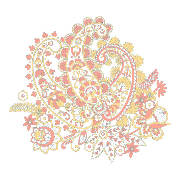 佩斯利向量图。漂亮的花和叶子。蜡染画风。的插图图片下载