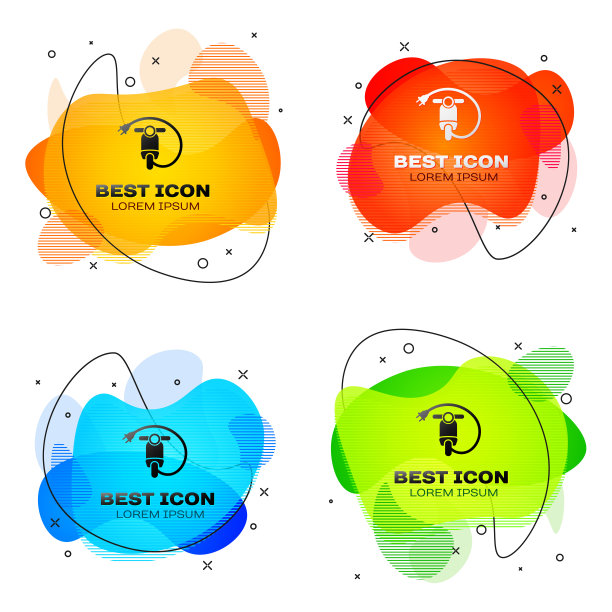 黑色电动滑板车图标孤立。一套液体颜色抽象几何形状。矢量图图片下载