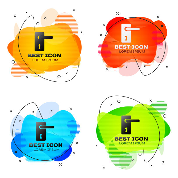 黑色门把手图标隔离。门锁的迹象。一套液体颜色抽象几何形状。矢量图图片下载