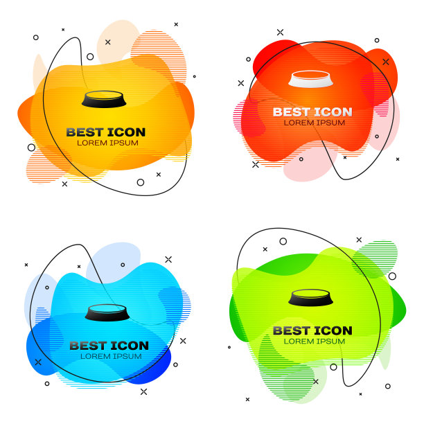 黑色宠物食品碗猫或狗图标孤立在白色背景。一套液体颜色抽象几何形状。矢量图图片下载