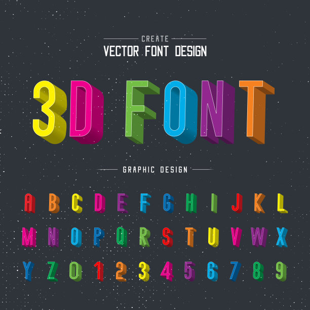 3D字体颜色和字母向量，书写字体设计，脚本图形文本的背景图片下载