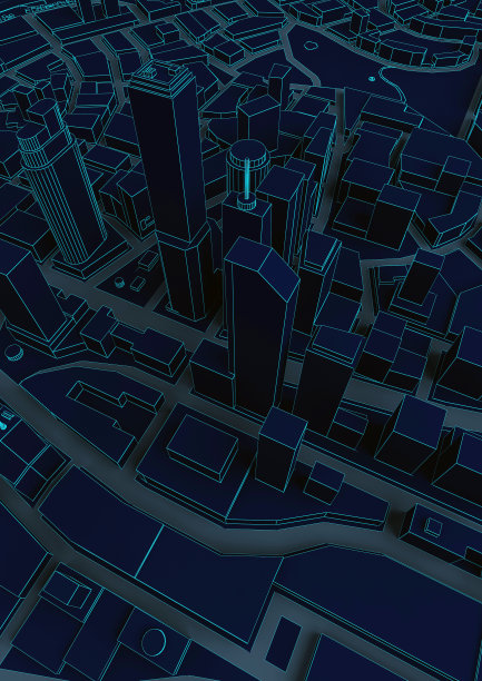 黑色抽象低聚城市与蓝色线图片下载