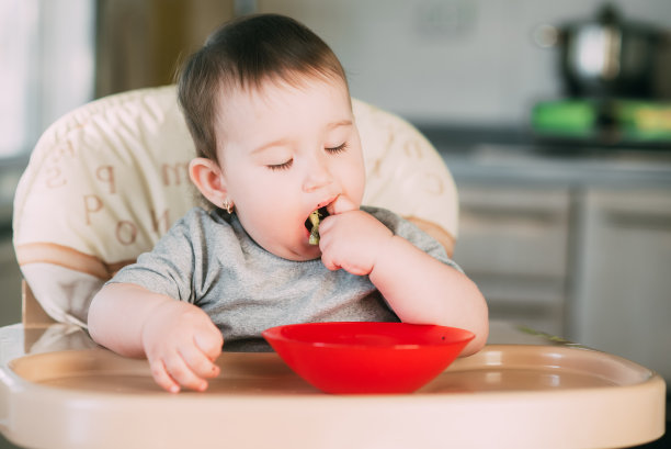 小女孩坐在高椅子上吃猕猴桃图片下载