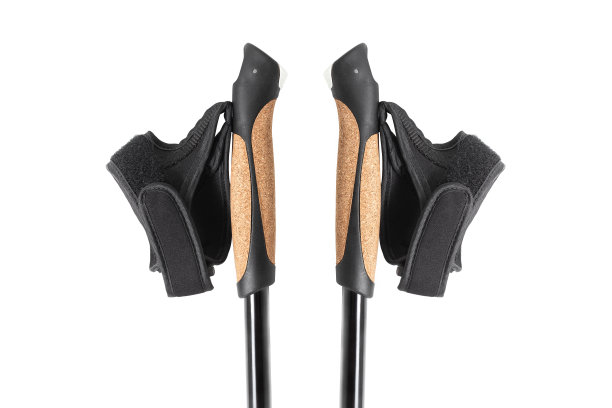 一对北欧行走杆处理孤立的白色图片下载