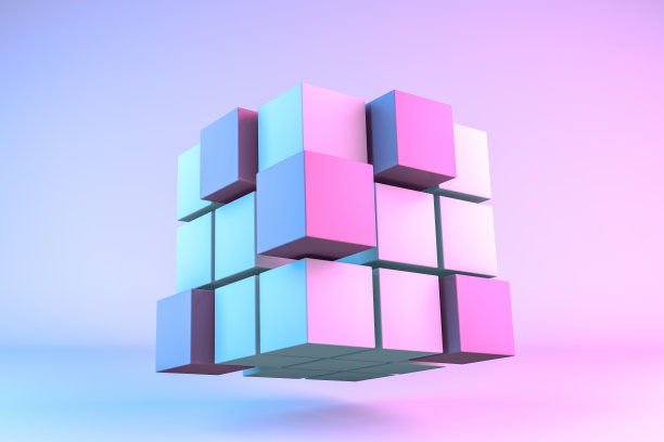 3D渲染立方体块与霓虹灯图片下载