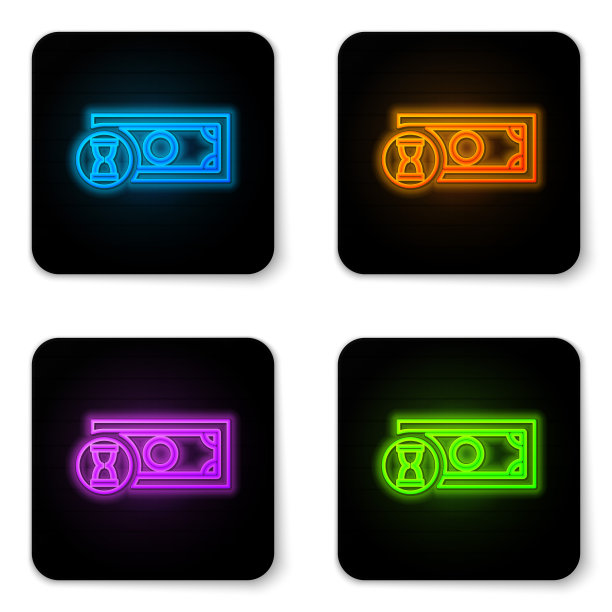 发光的霓虹灯快速支付图标孤立在白色背景。快速转账支付。金融服务，快速贷款，时间就是金钱，现金返还的理念。黑色方形按钮。矢量图图片下载