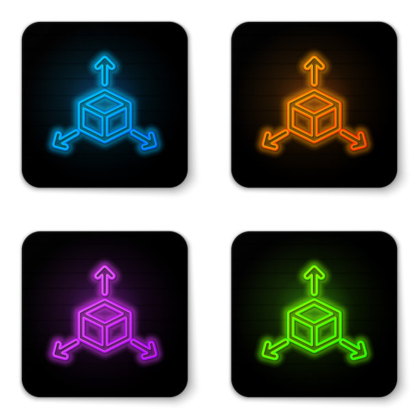 发光的霓虹灯等距立方体图标孤立在白色背景。几何立方体固体图标。3 d广场的迹象。盒子的象征。黑色方形按钮。矢量图图片下载