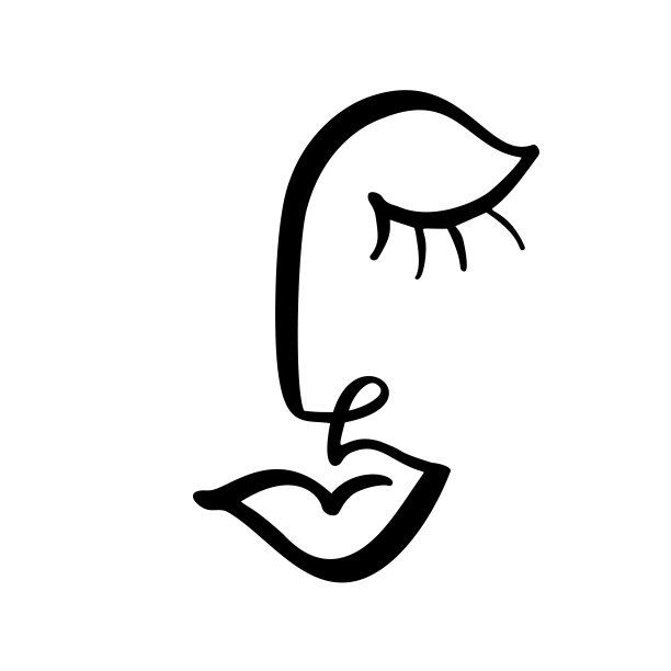 时尚极简女性面部连续线条画。程式化闭眼女性头像，皮肤护理，美容院图标。矢量图素材图片