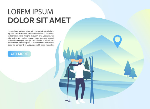 滑雪女子，雪景和样本文本图片下载