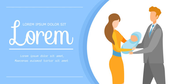 快乐的年轻夫妇与婴儿横幅模板图片下载