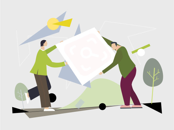 两个年轻人关心的横幅与你的文本空间。平面设计说明图片下载