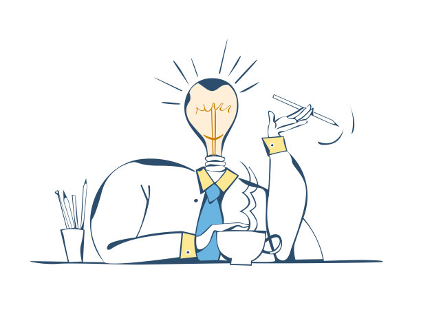 有灯泡头脑的商人产生商业想法。图片下载