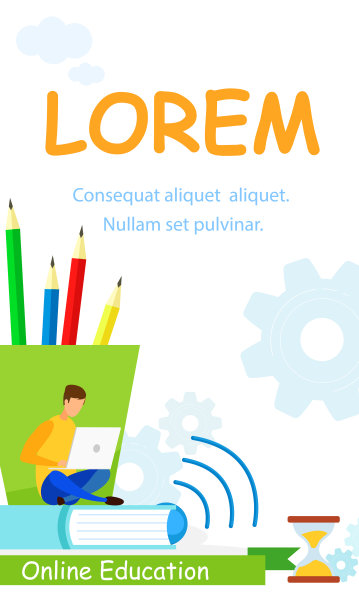 大学在线课程传单平面矢量模板图片下载