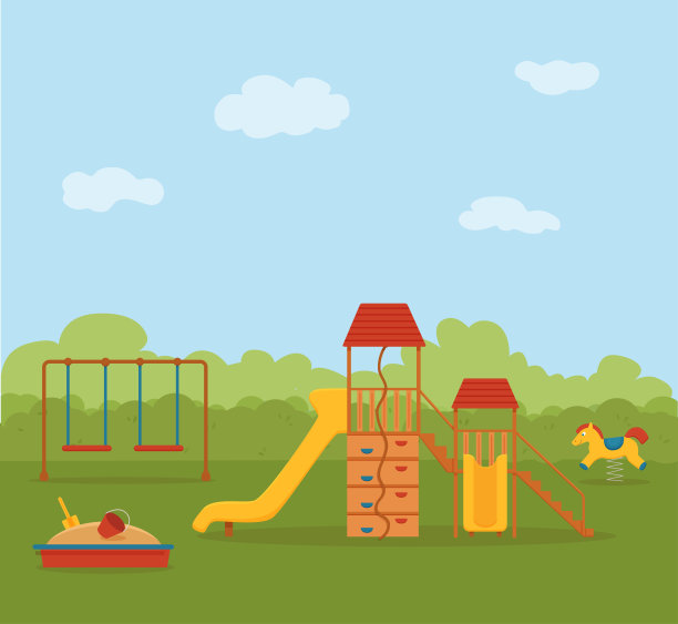 儿童游乐场彩色卡通矢量插图。图片下载