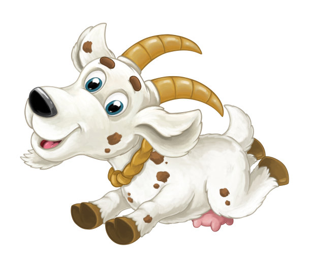 卡通快乐友好的角山羊有乐趣看和微笑图片下载