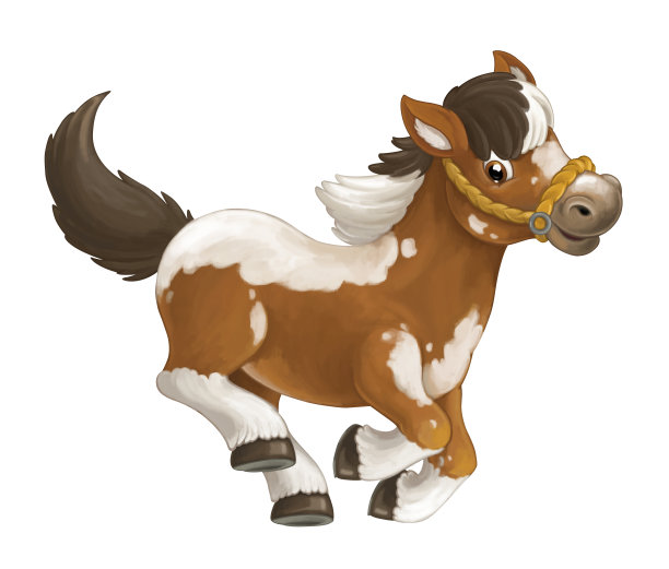 卡通快马在白色的背景上微笑着奔跑图片下载