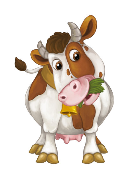 卡通的快乐牛站在白色的背景上看着图片下载
