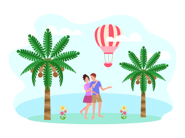 一对年轻夫妇在海边度蜜月图片下载