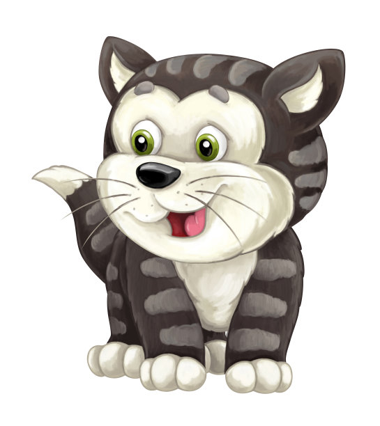 卡通快乐的猫是快乐的，友好的，愉快的和看在白色的背景图片下载