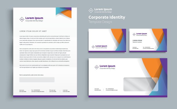 企业企业标识模板设计矢量抽象文具，礼品项目彩色促销纪念品元素。链接数字技术集，图片下载