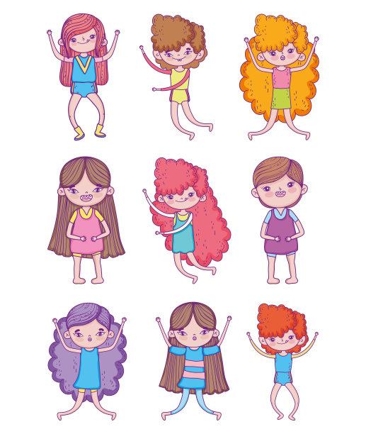 集美丽的女孩和可爱的男孩与发型图片下载