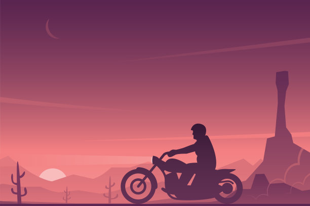 摩托车骑手在沙漠景观中巡航图片下载